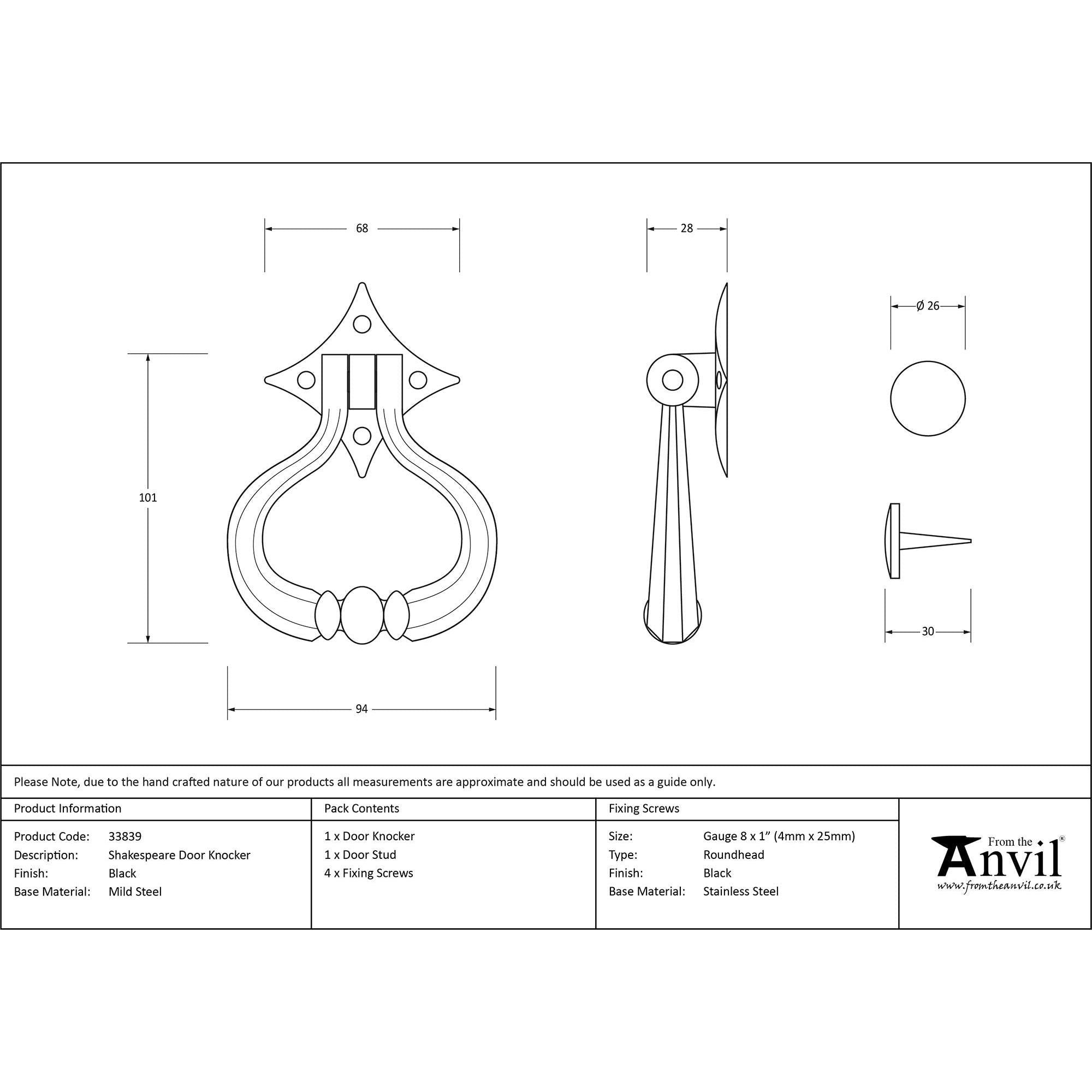 Black Shakespeare Door Knocker | From The Anvil - Surface Fixed Door Knockers - From The Anvil - Yester Home