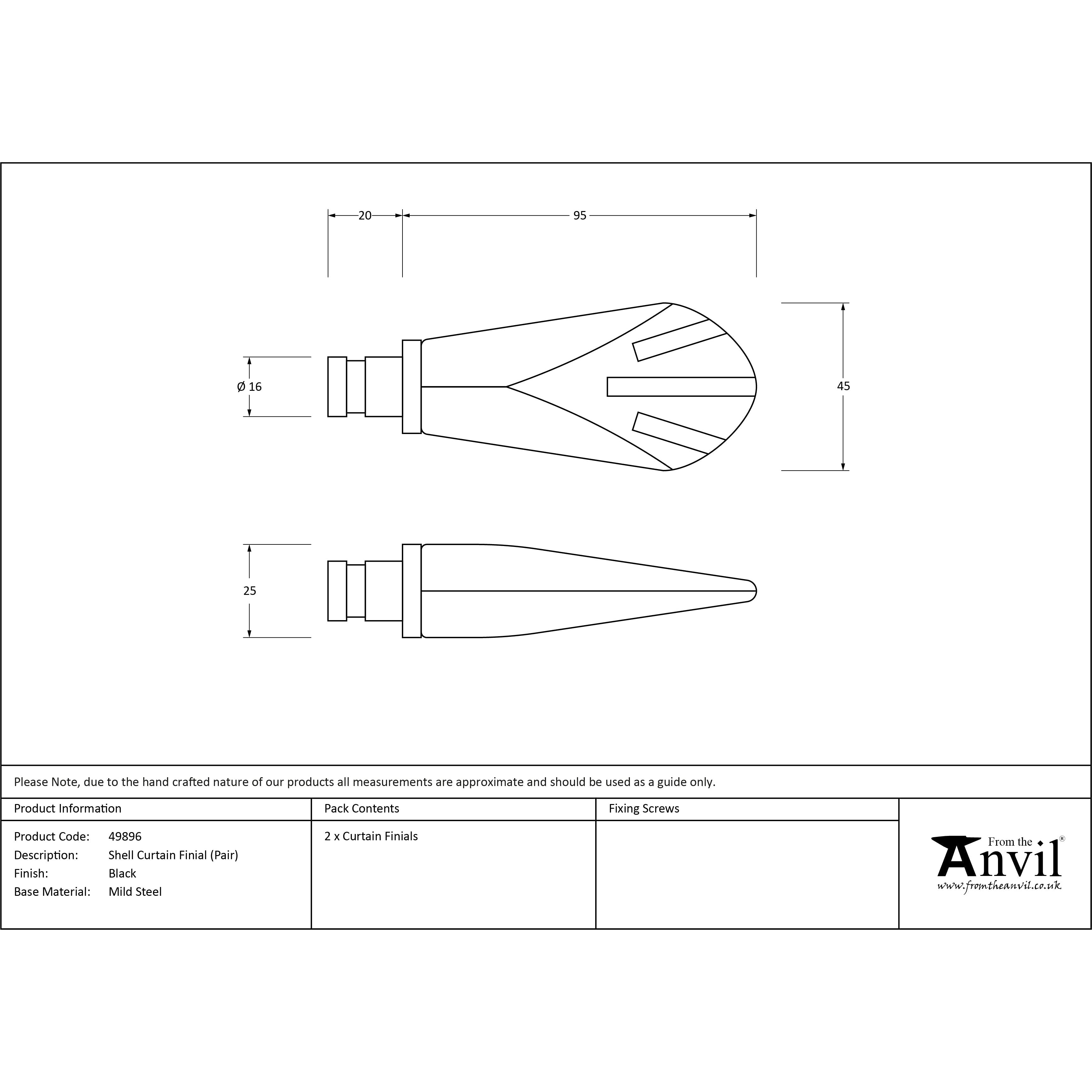 Black Shell Curtain Finial (pair) | From The Anvil-Finials-Yester Home