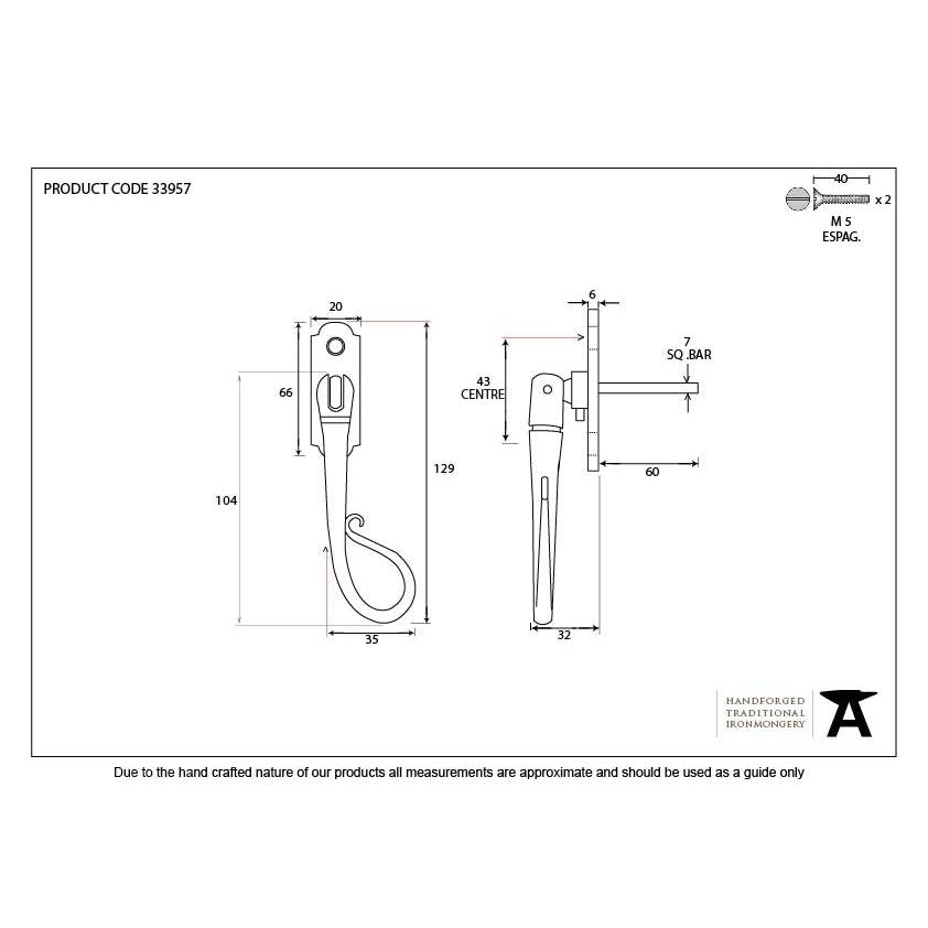 Black Shepherd's Crook Espag - RH | From The Anvil-Espag. Fasteners-Yester Home