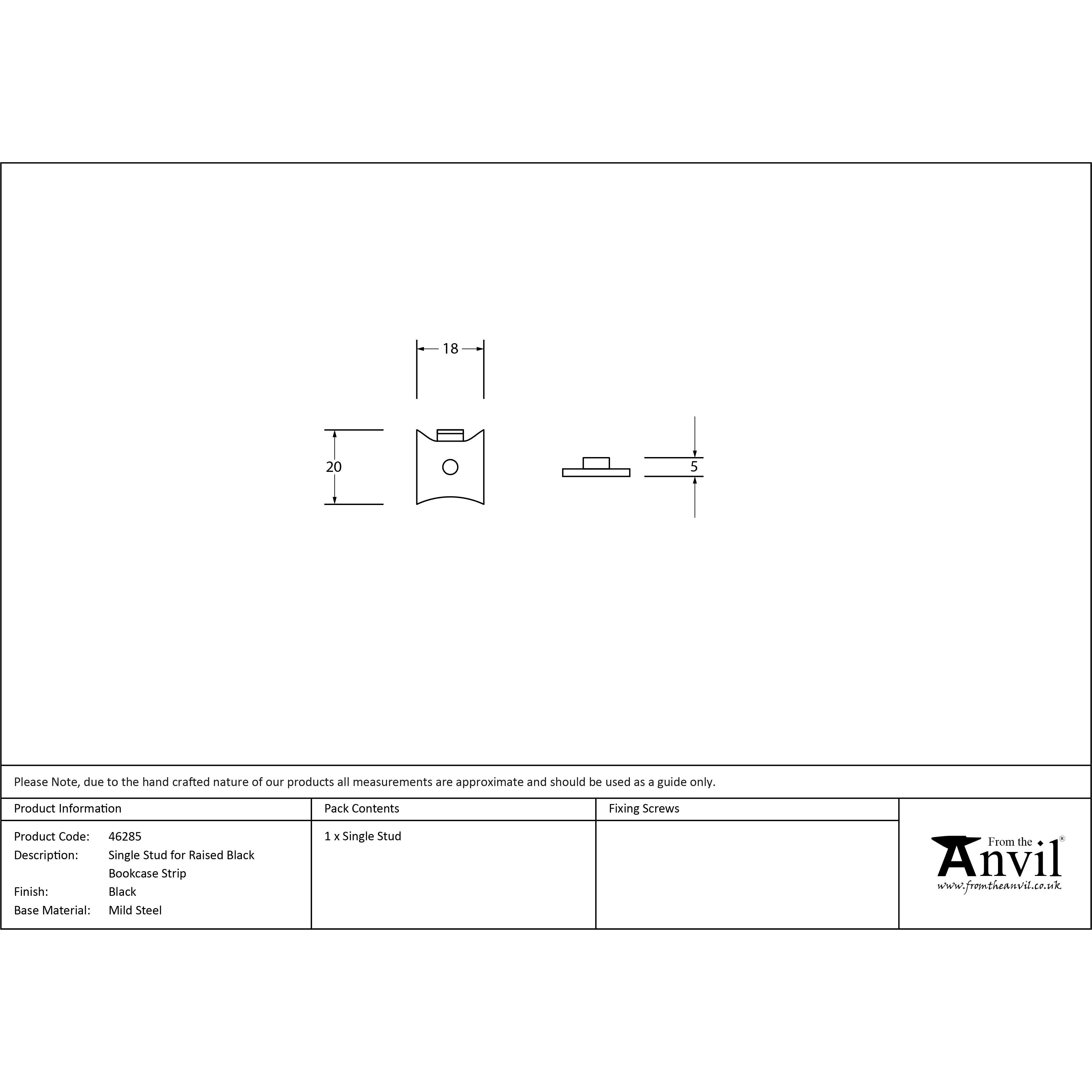 Black Single Stud for Raised Black Bookcase Strip | From The Anvil - Bookcase Studs - From The Anvil - Yester Home
