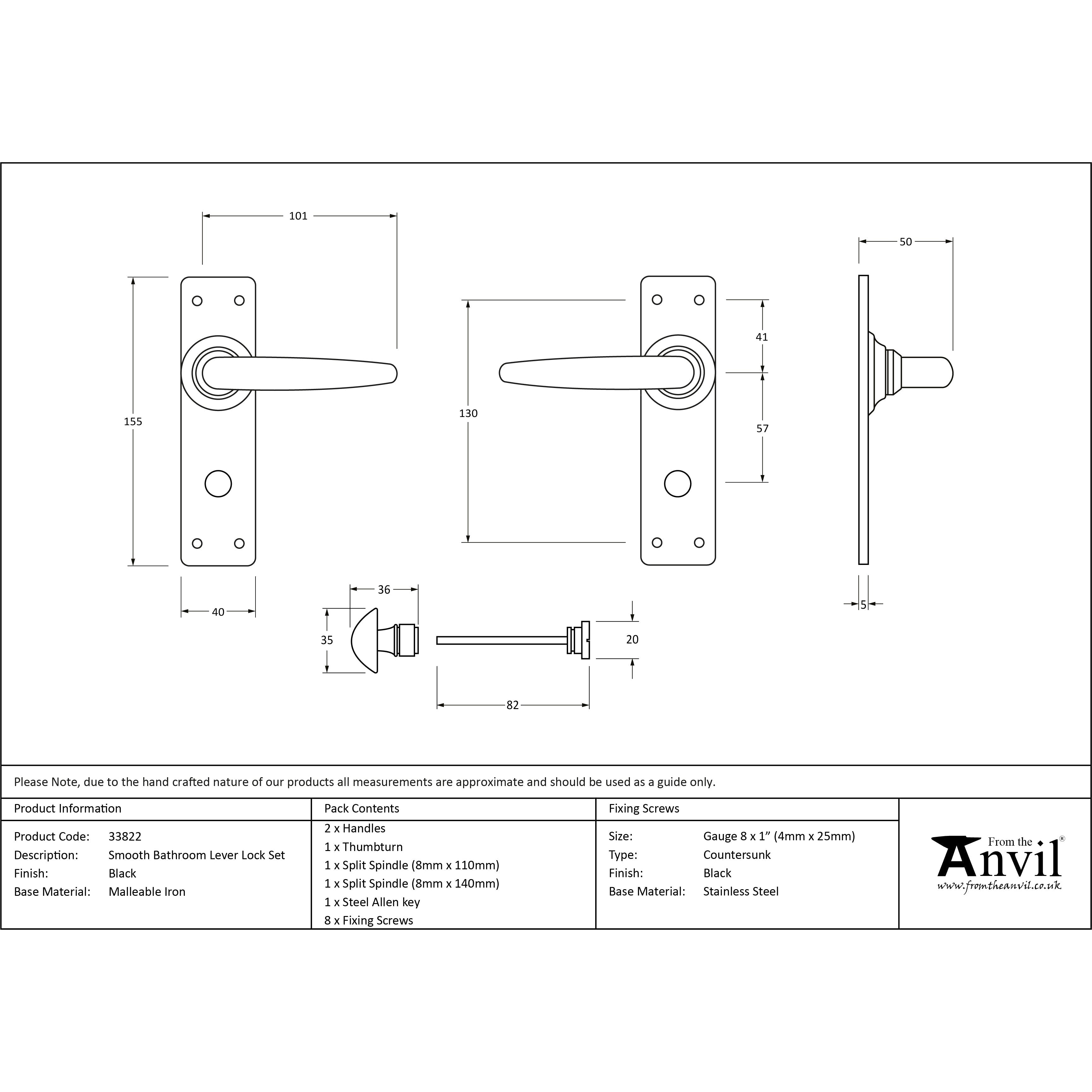 Black Smooth Lever Bathroom Set | From The Anvil-Lever Bathroom-Yester Home
