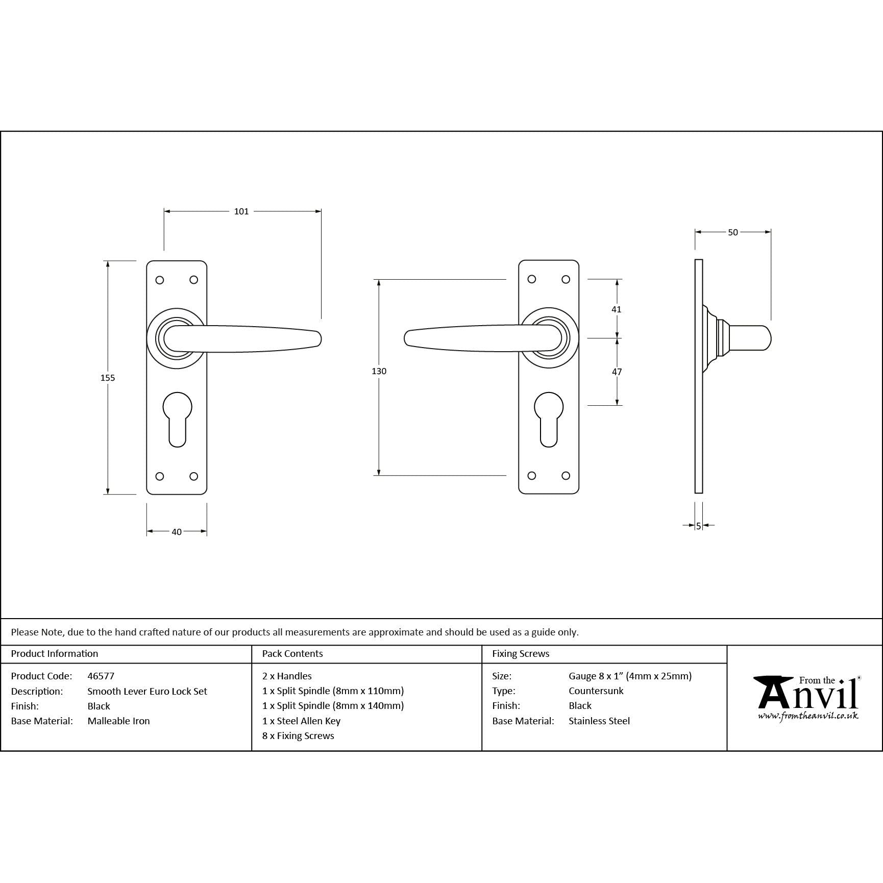 Black Smooth Lever Euro Lock Set | From The Anvil - Lever Euro - From The Anvil - Yester Home