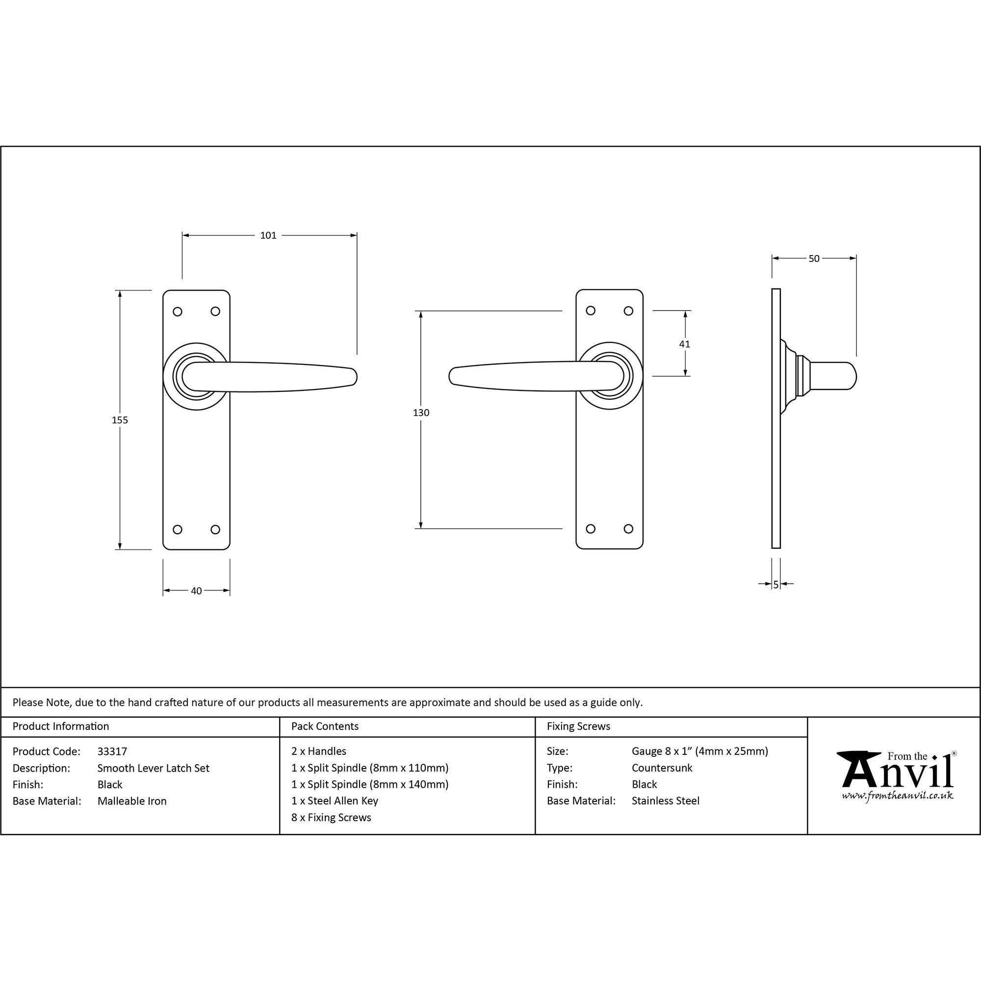 Black Smooth Lever Latch Set | From The Anvil - Lever Latch - From The Anvil - Yester Home