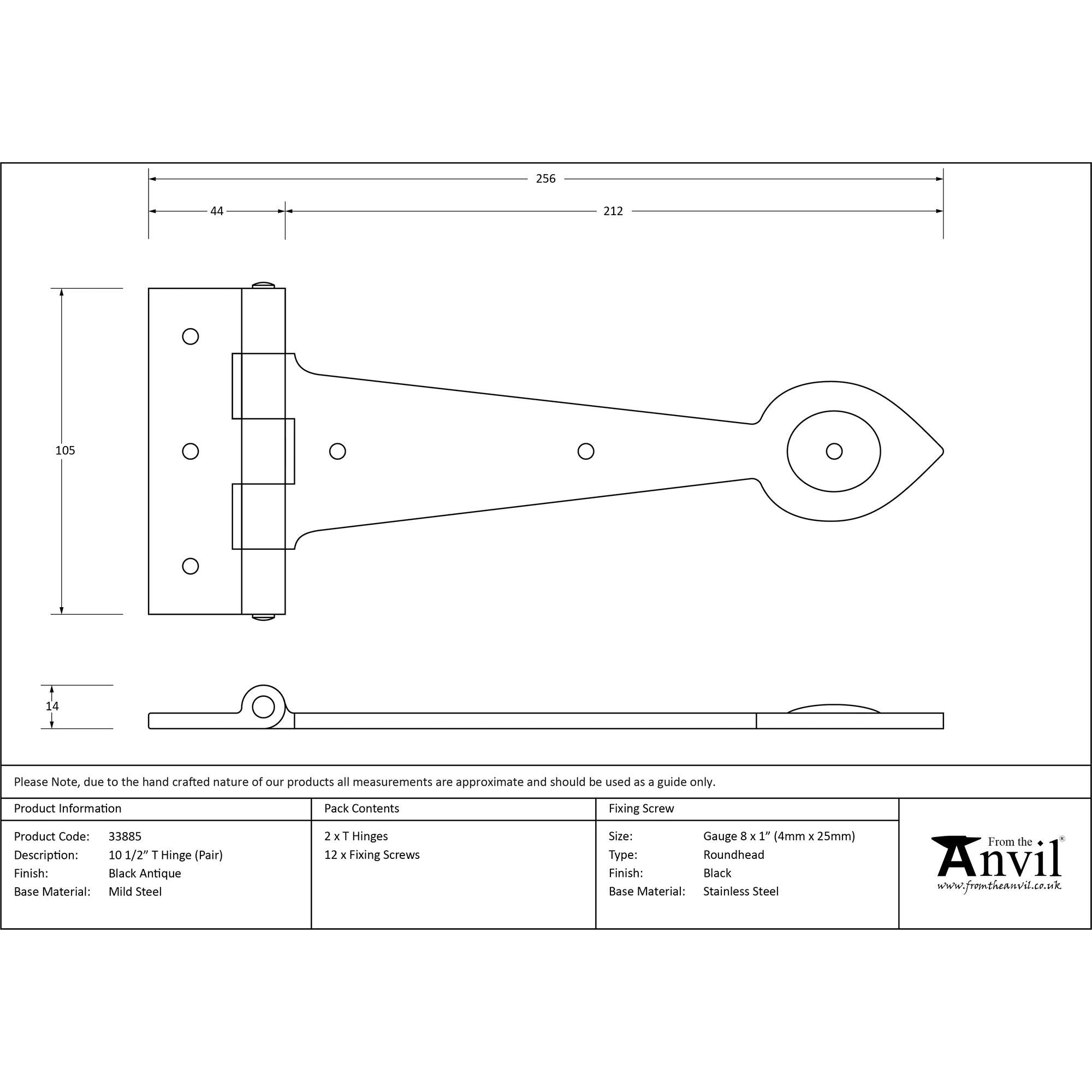 Black Textured 10½" Cast T Hinge (pair) | From The Anvil - T Hinges - From The Anvil - Yester Home