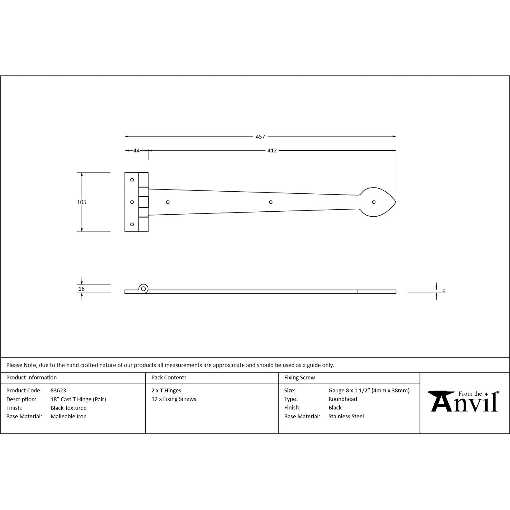 Black Textured 18" Cast T Hinge (pair) | From The Anvil - T Hinges - From The Anvil - Yester Home
