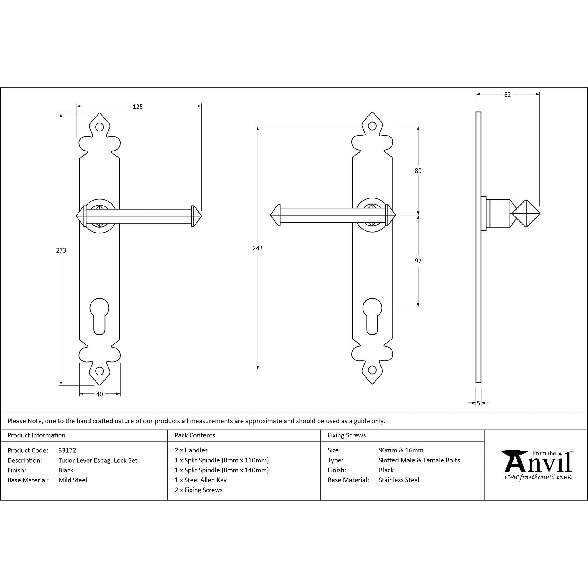 Black Tudor Lever Espag. Lock Set | From The Anvil - Espagnolette - From The Anvil - Yester Home