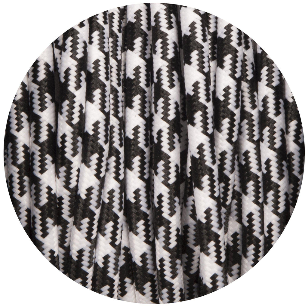 Black & White Dogtooth Round Fabric Braided Cable-Fabric Cable-Yester Home