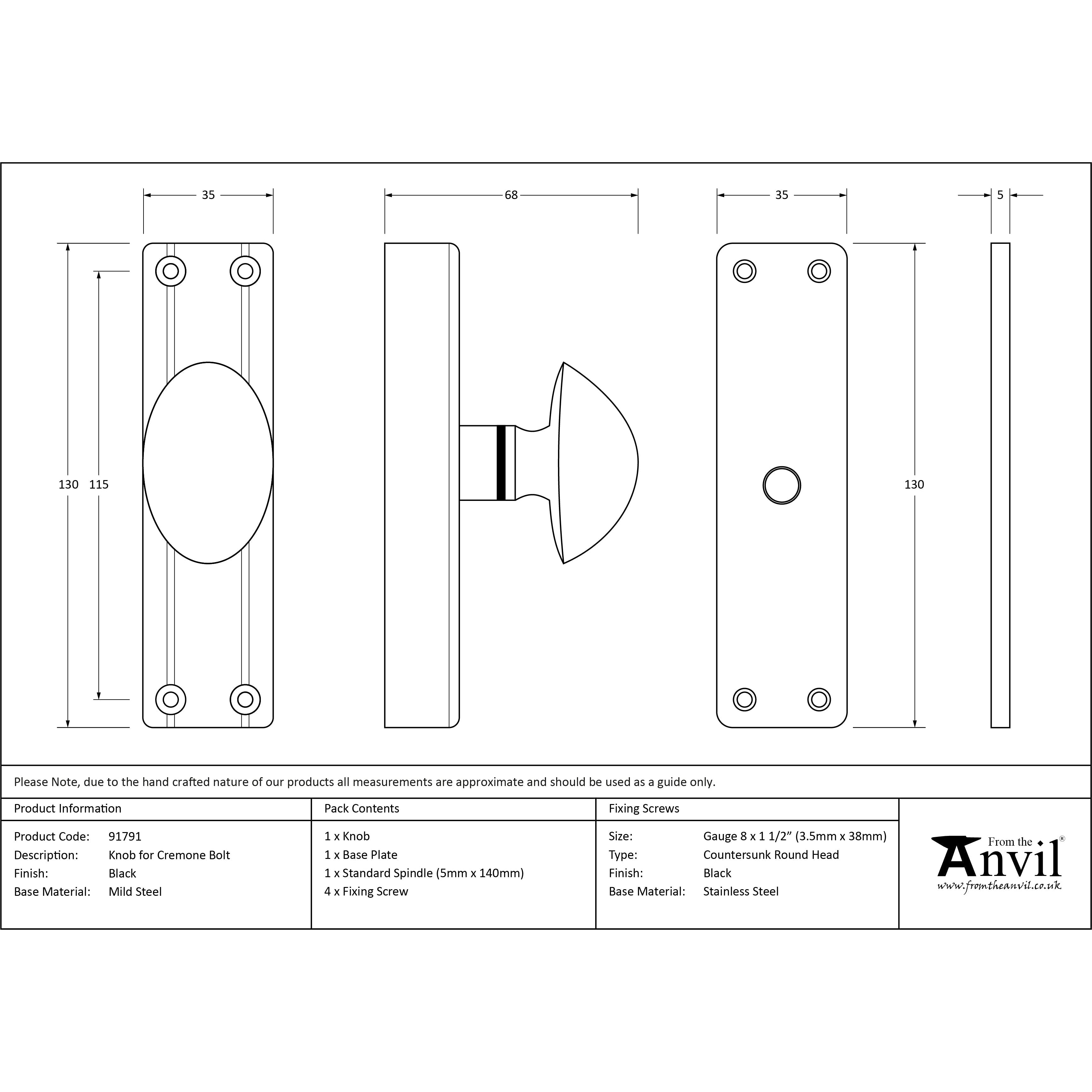 Black knob for Cremone Bolt | From The Anvil-Bolts-Yester Home