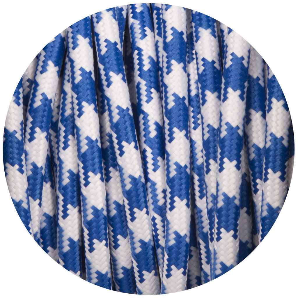 Blue & White Dogtooth Round Fabric Braided Cable-Fabric Cable-Yester Home