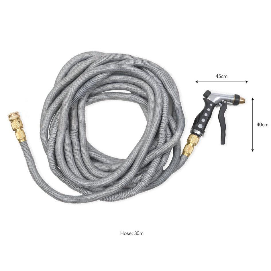 Brass & Grey Hose with Adjustable Spray Gun-Garden Hose Storage-Yester Home