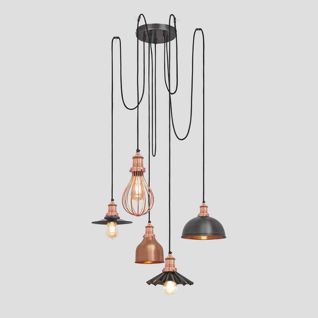 Brooklyn 5 Wire Pendant - Copper - Includes Shades-Ceiling Lights-Yester Home