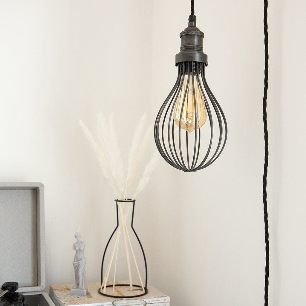 Brooklyn Balloon Cage Pendant - 6 Inch - Pewter - With Plug-Ceiling Lights-Yester Home