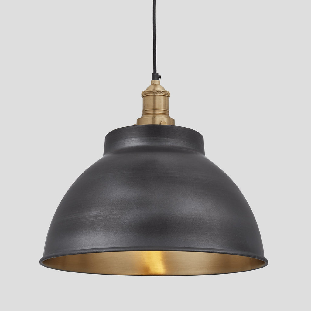Brooklyn Dome Pendant - 13 Inch - Pewter & Brass-Ceiling Lights-Yester Home