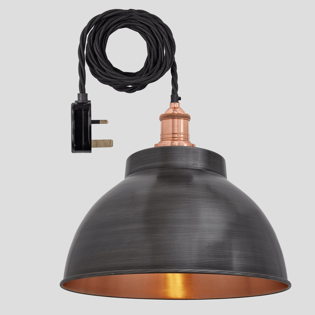 Brooklyn Dome Pendant - 13 Inch - Pewter & Copper - With Plug-Ceiling Lights-Yester Home