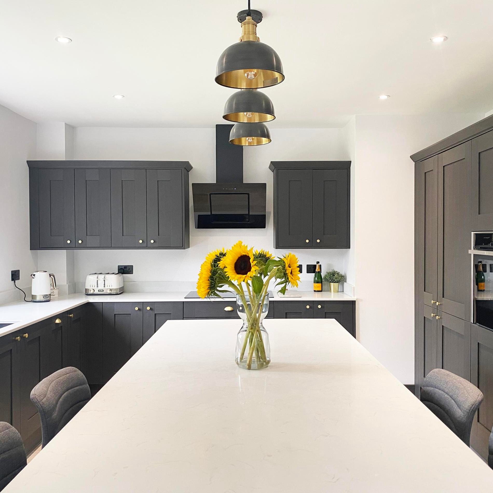 Brooklyn Dome Pendant Light - 8 Inch - Pewter & Brass-Ceiling Lights-Yester Home