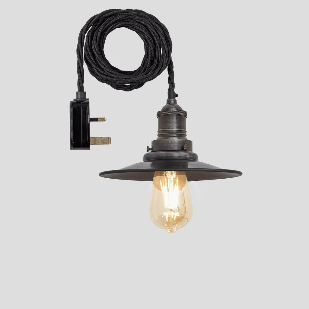 Brooklyn Flat Pendant - 8 Inch - Pewter - With Plug-Ceiling Lights-Yester Home