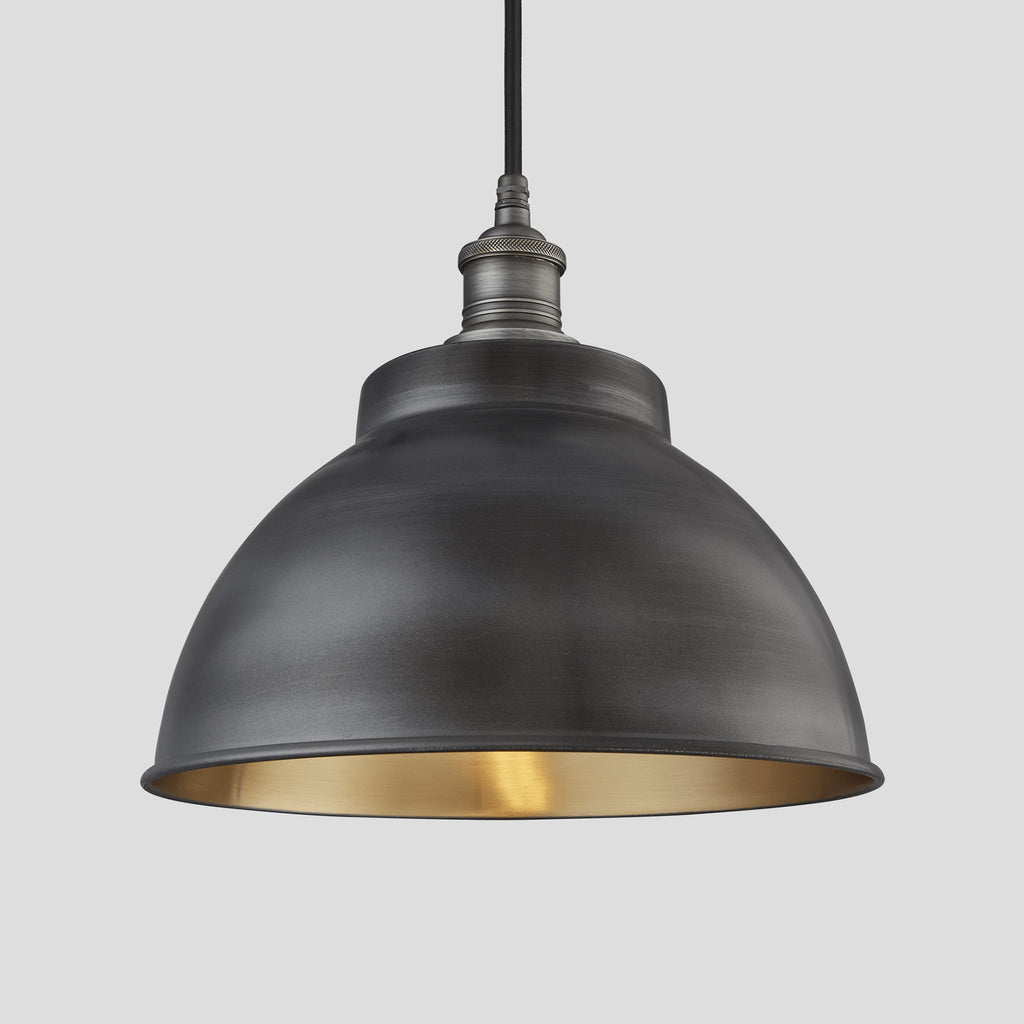 Brooklyn Outdoor & Bathroom Dome Pendant - 13 Inch - Pewter & Brass-Ceiling Lights-Yester Home