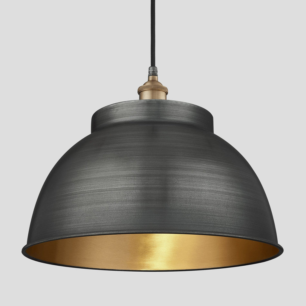 Brooklyn Outdoor & Bathroom Dome Pendant - 17 Inch - Pewter & Brass-Ceiling Lights-Yester Home