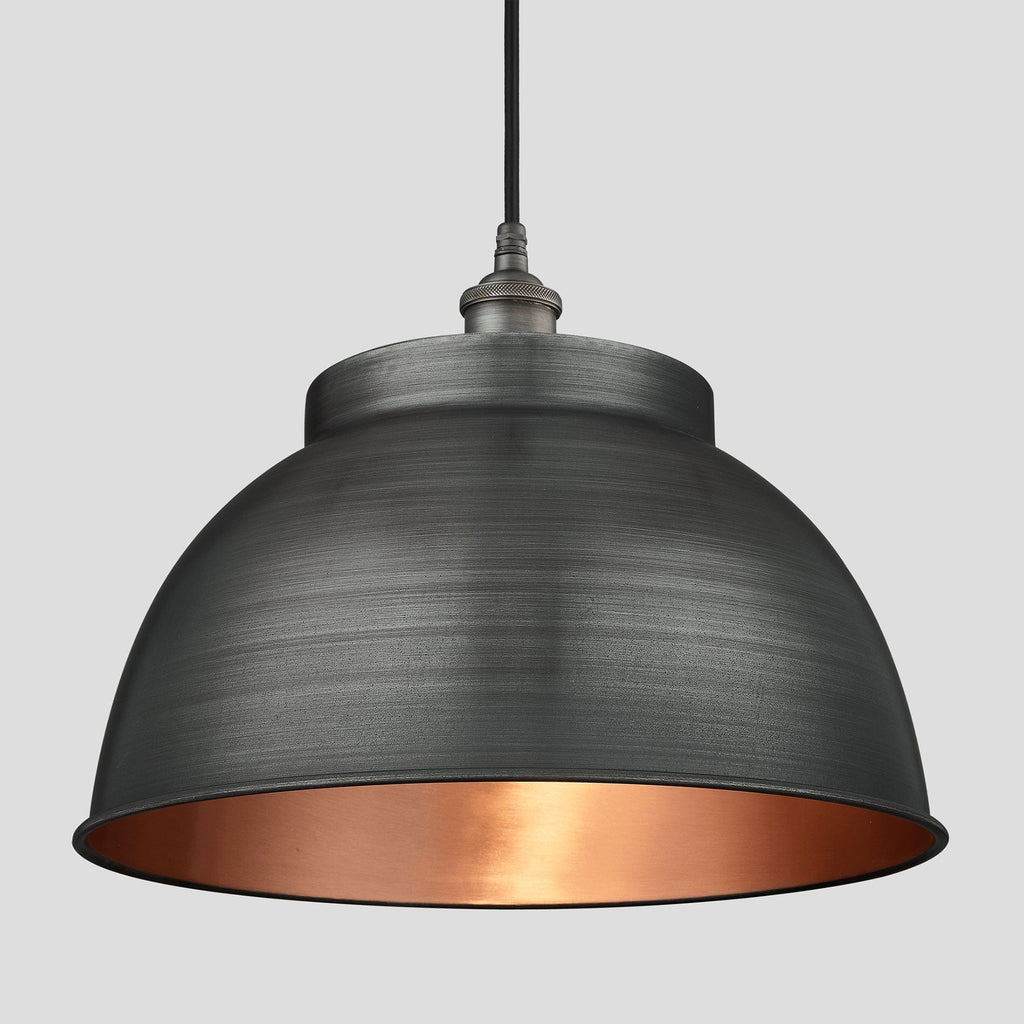 Brooklyn Outdoor & Bathroom Dome Pendant - 17 Inch - Pewter & Copper-Ceiling Lights-Yester Home