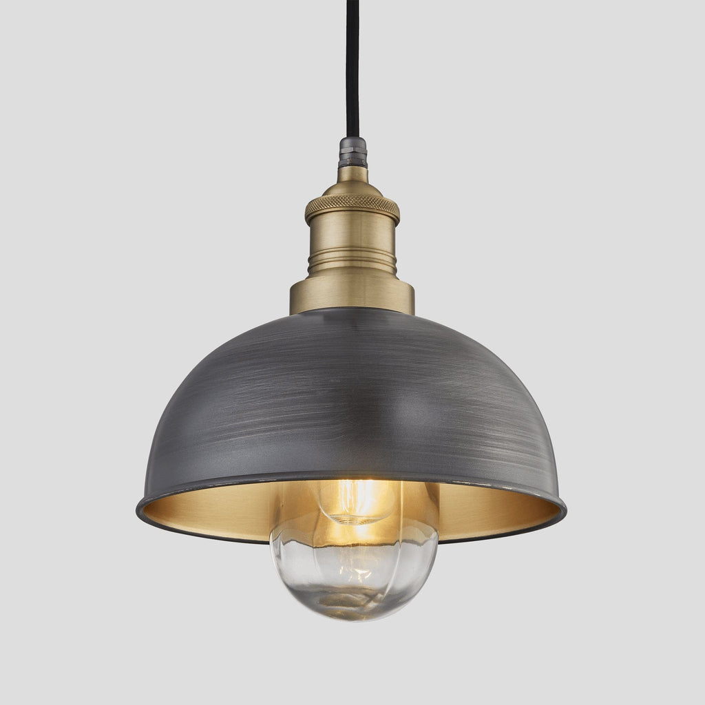 Brooklyn Outdoor & Bathroom Dome Pendant - 8 Inch - Pewter & Brass-Ceiling Lights-Yester Home