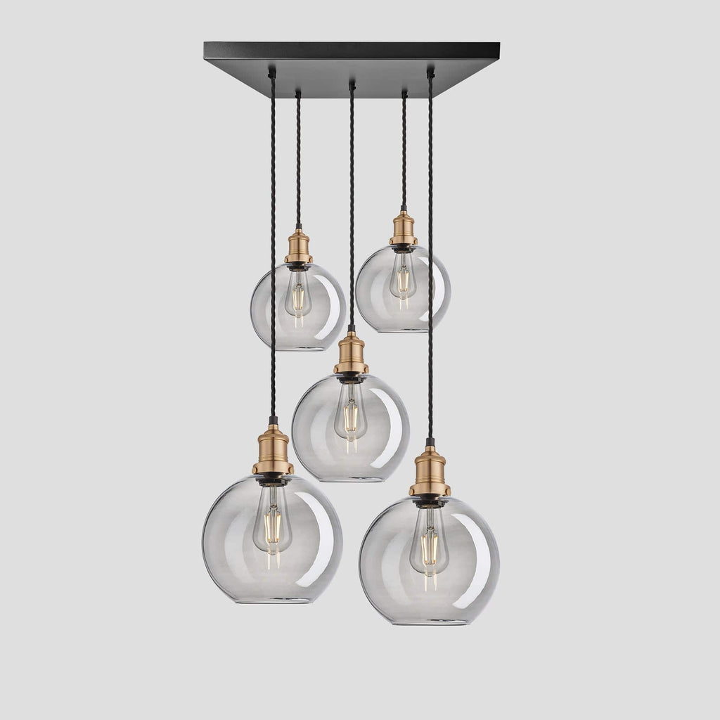 Brooklyn Tinted Glass Globe 5 Wire Square Cluster Lights - 9 inch - Smoke Grey-Ceiling Lights-Yester Home