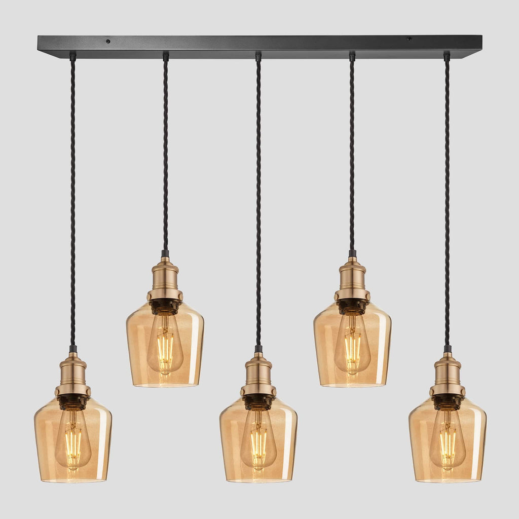 Brooklyn Tinted Glass Schoolhouse 5 Wire Cluster Lights - 5.5 inch - Amber-Ceiling Lights-Yester Home