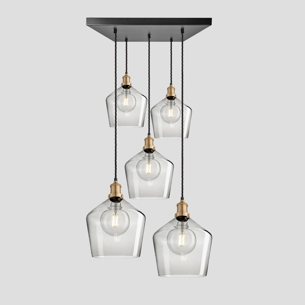 Brooklyn Tinted Glass Schoolhouse 5 Wire Square Cluster Lights - 10 inch - Smoke Grey-Ceiling Lights-Yester Home