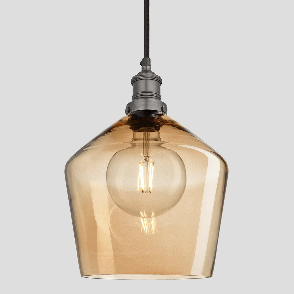 Brooklyn Tinted Glass Schoolhouse Pendant - 10 Inch - Amber-Ceiling Lights-Yester Home