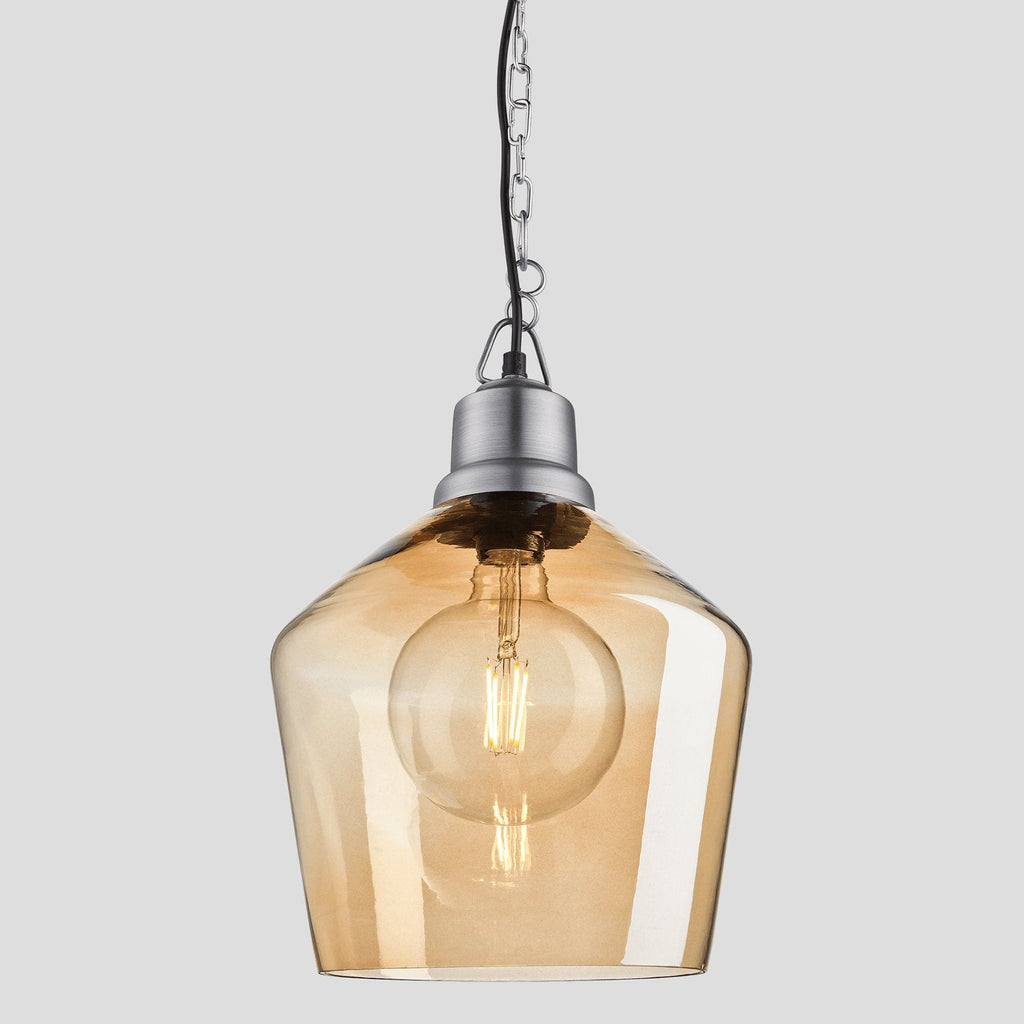 Brooklyn Tinted Glass Schoolhouse Pendant - 10 Inch - Amber-Ceiling Lights-Yester Home