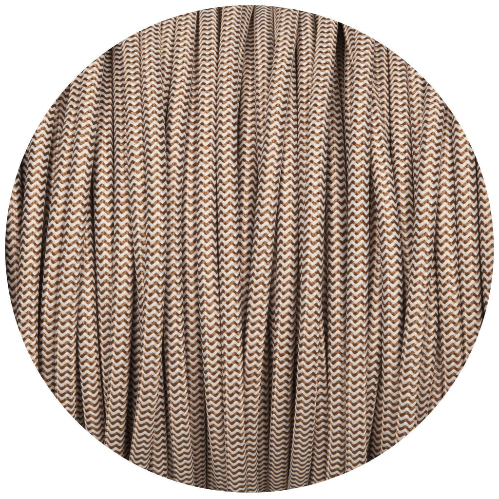 Brown & White Round Fabric Braided Cable-Fabric Cable-Yester Home
