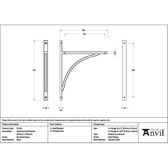 Burnished Brass Apperley Shelf Bracket (314mm x 250mm) - Shelf Brackets - From The Anvil - Yester Home