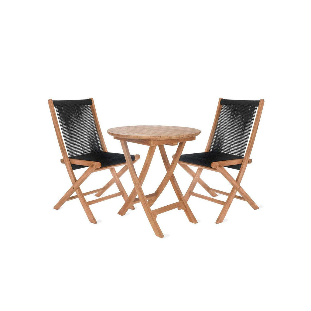 Carrick Table and Chairs Set in Black - Teak and Poly Rope-Outdoor Dining Tables & Sets-Yester Home