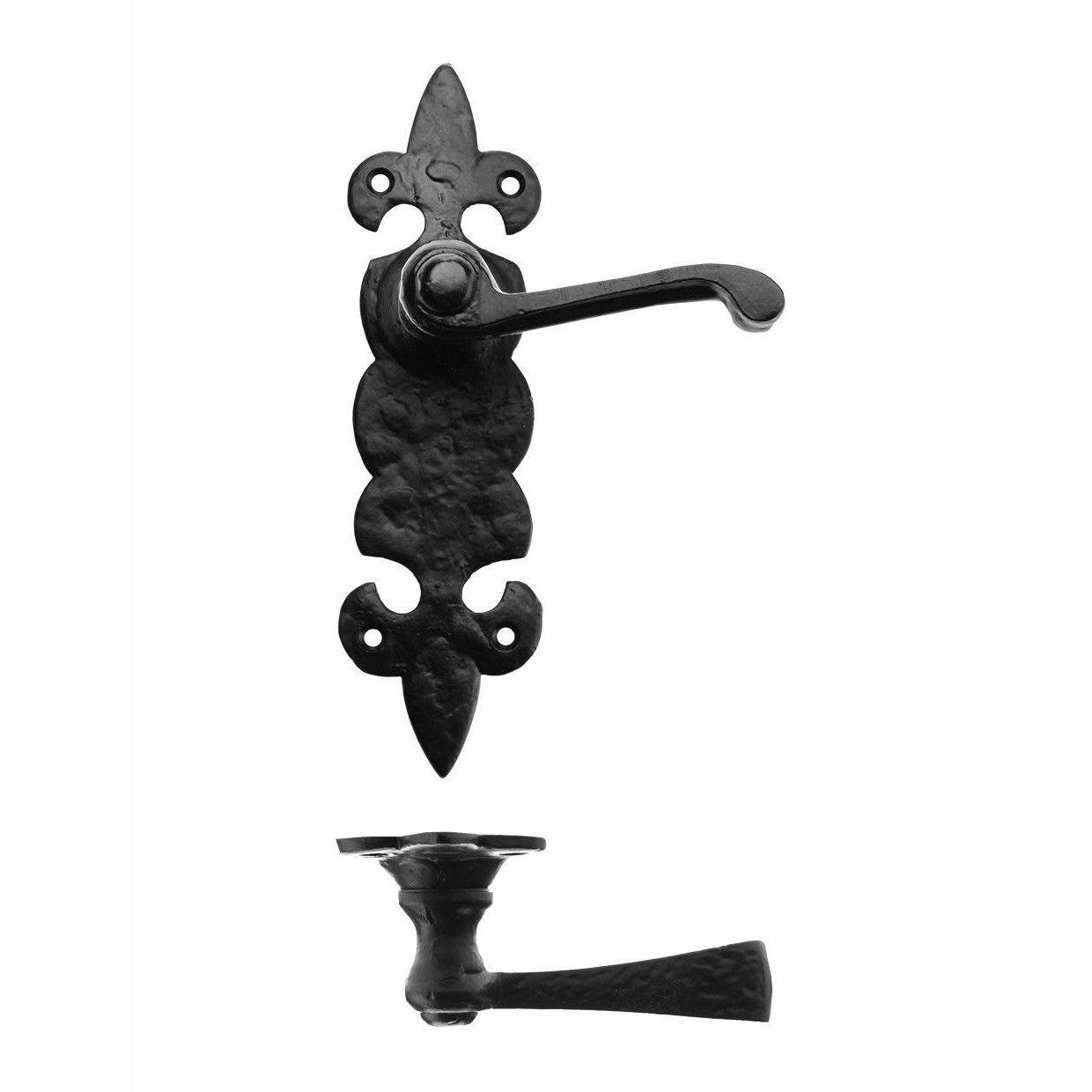 Cast Iron Lever Door Handle On Fleur De Lys Backplate · 7132 ·-Lever Door Handles-Yester Home