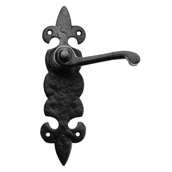 Cast Iron Lever Door Handle On Fleur De Lys Backplate · 7132 ·-Lever Door Handles-Yester Home
