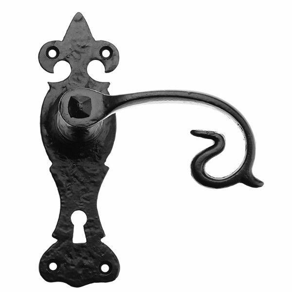 Cast Iron Scroll Lever Door Handle On Fleur De Lys Backplate · 7130 ·-Lever Door Handles-Yester Home
