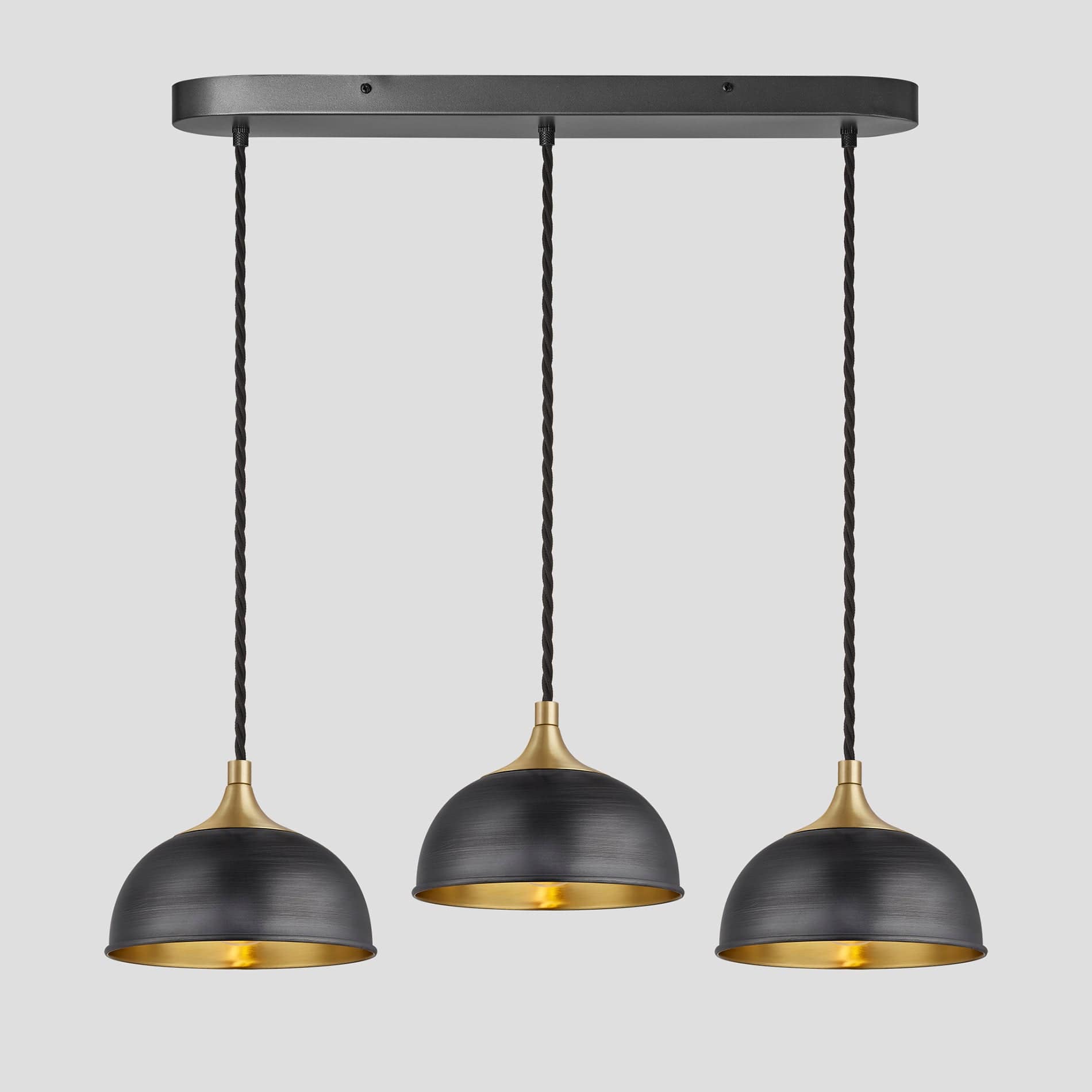 Chelsea Dome 3 Wire Cluster Lights - 8 inch - Pewter & Brass-Ceiling Lights-Yester Home