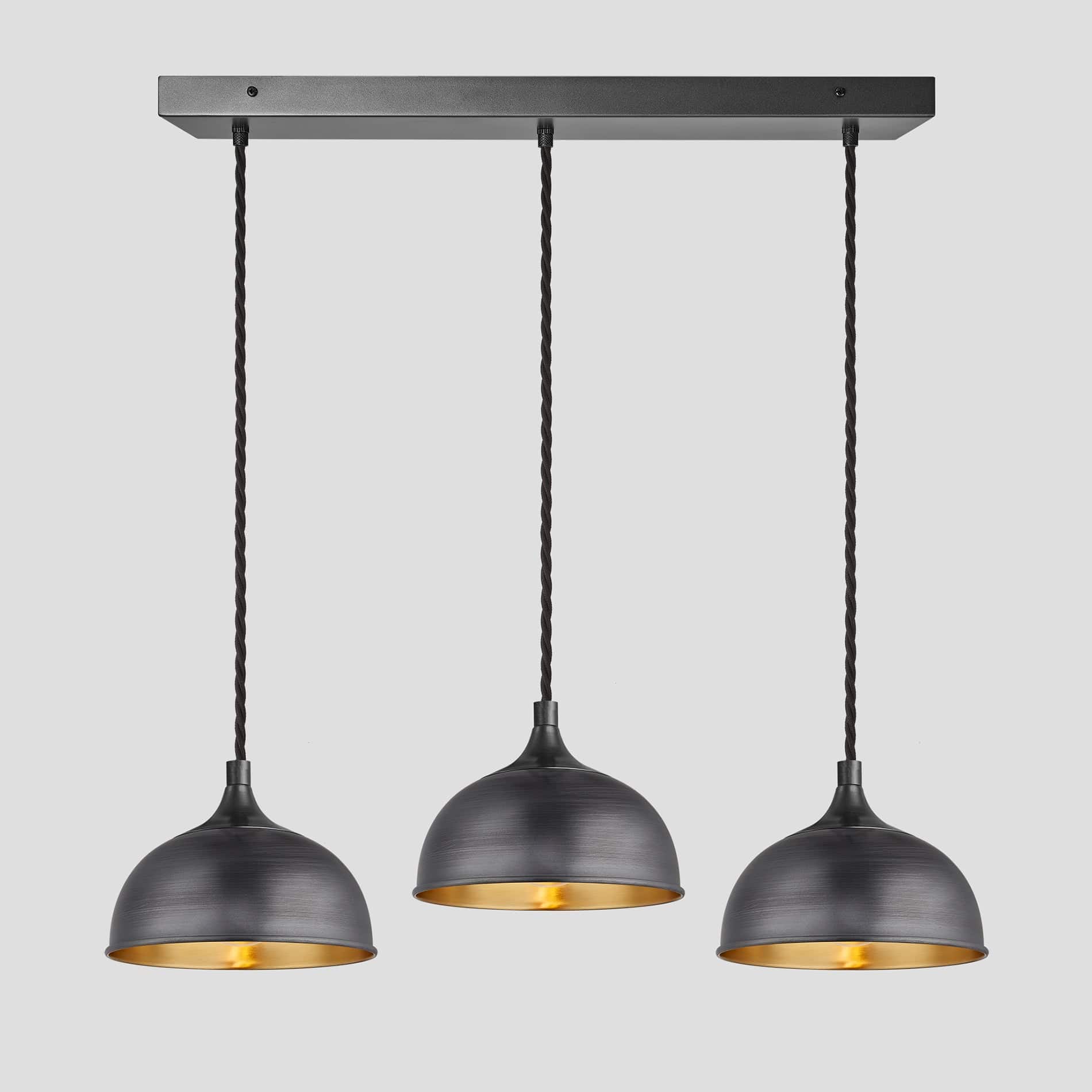 Chelsea Dome 3 Wire Cluster Lights - 8 inch - Pewter & Brass-Ceiling Lights-Yester Home