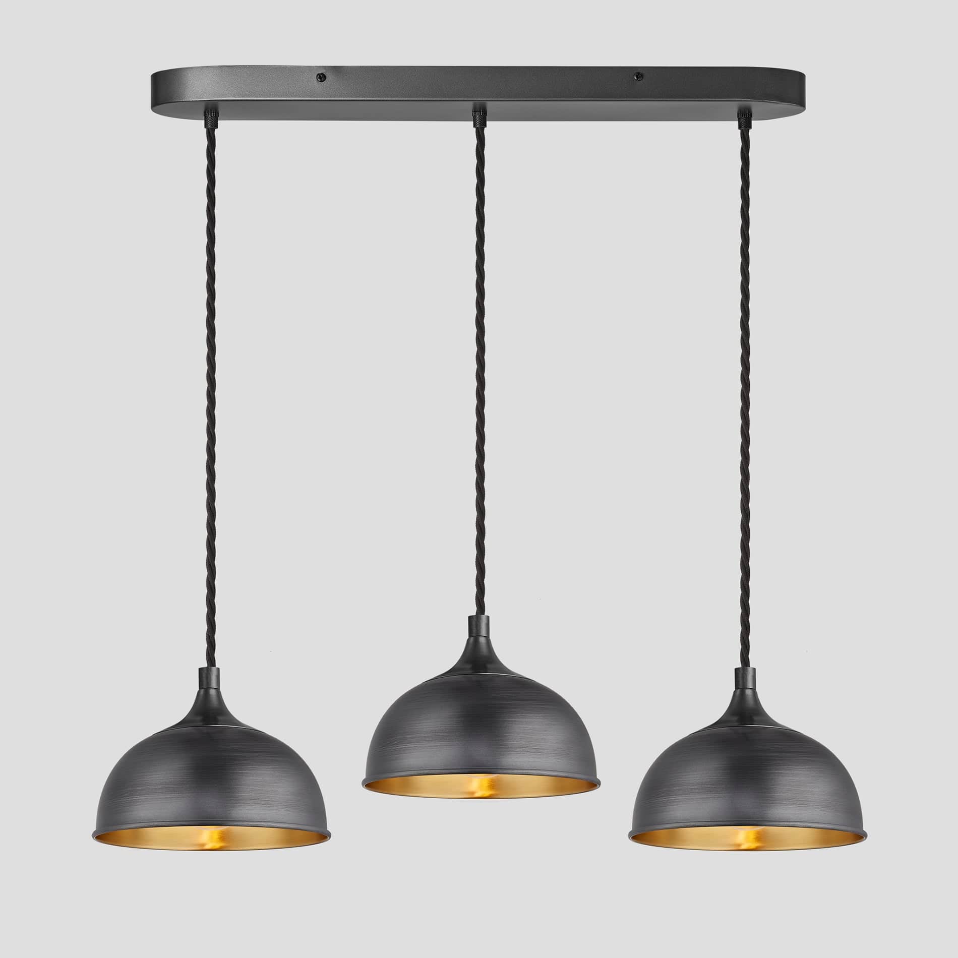 Chelsea Dome 3 Wire Cluster Lights - 8 inch - Pewter & Brass-Ceiling Lights-Yester Home
