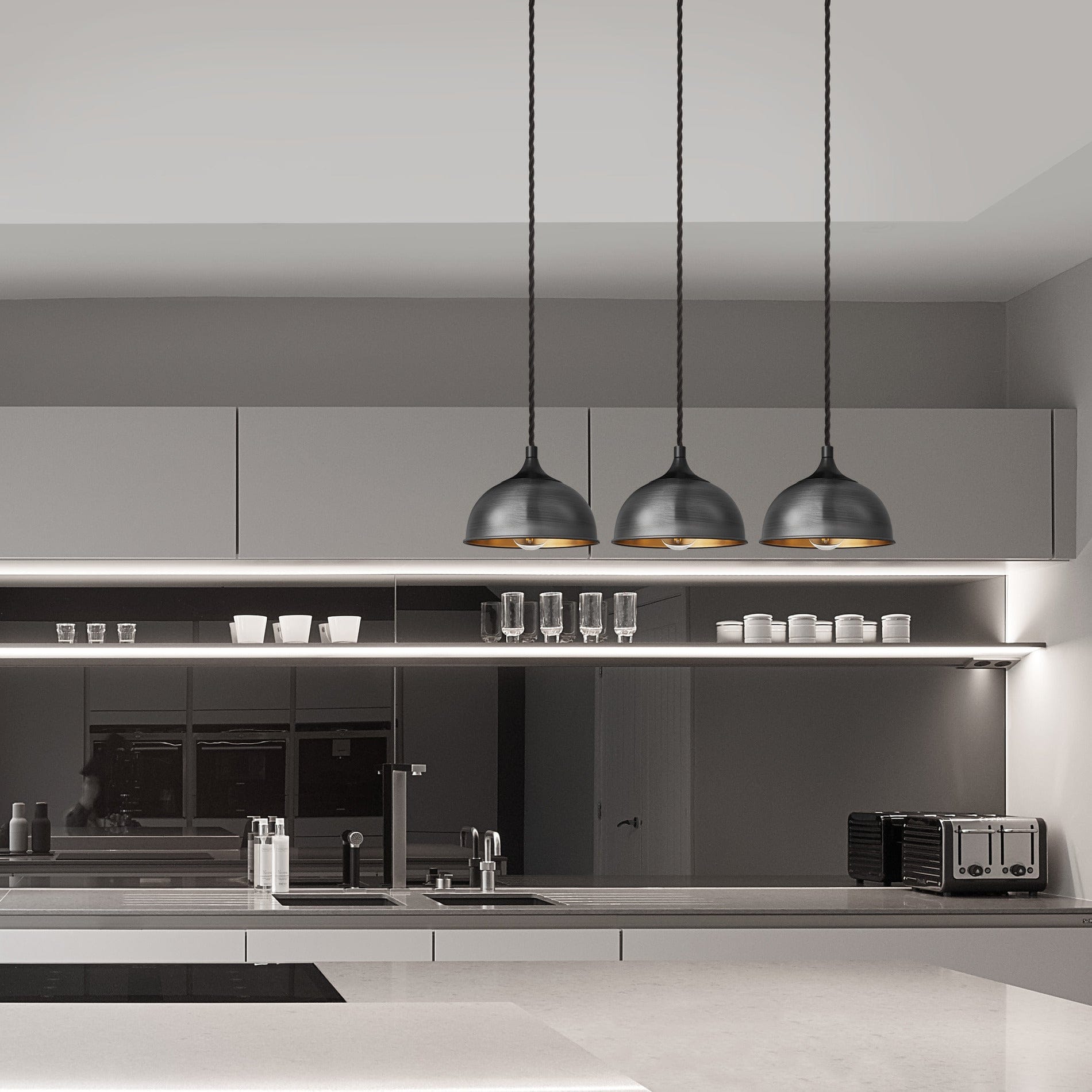 Chelsea Dome Pendant - 8 Inch - Pewter & Copper-Ceiling Lights-Yester Home