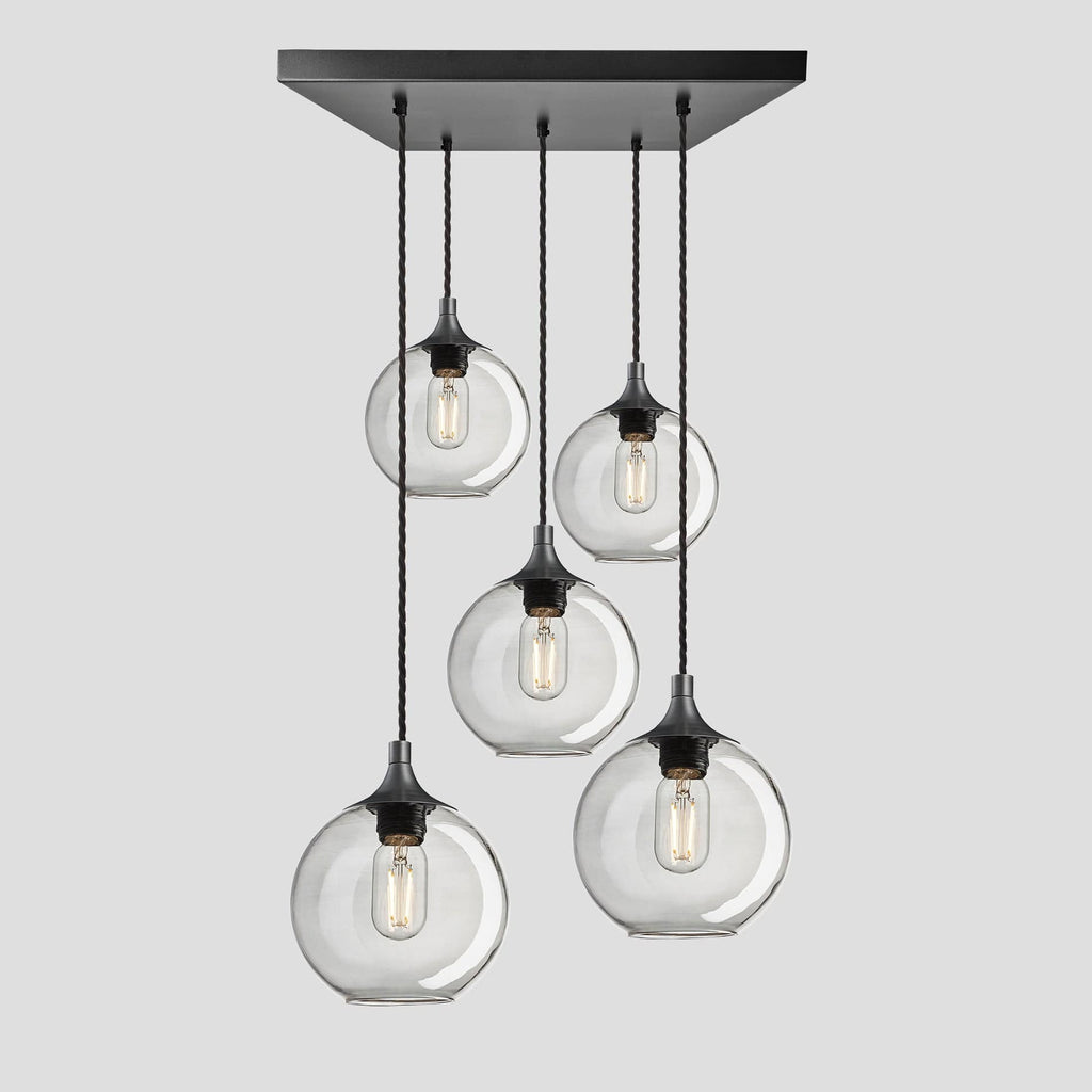 Chelsea Tinted Glass Globe 5 Wire Square Cluster Lights - 7 inch - Smoke Grey-Ceiling Lights-Yester Home