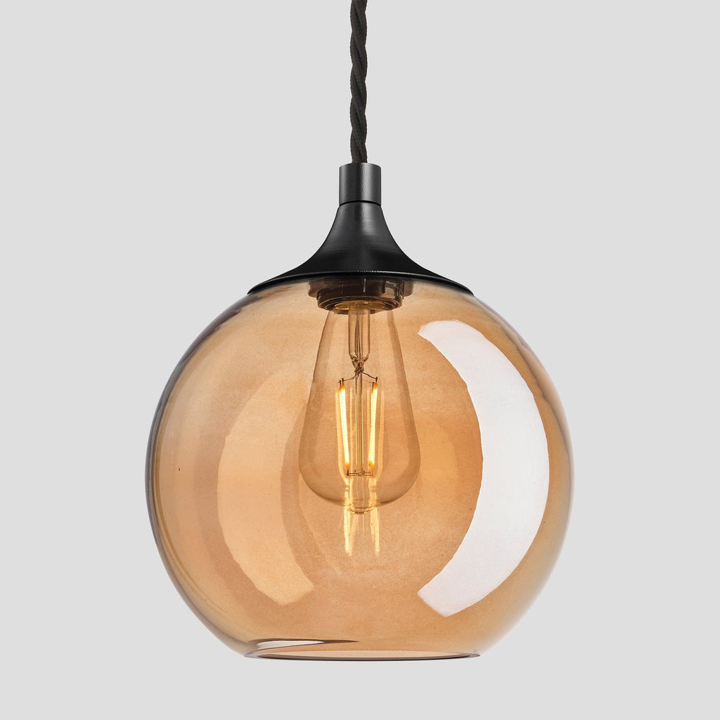 Chelsea Tinted Glass Globe Pendant Light - 9 Inch - Amber-Ceiling Lights-Yester Home