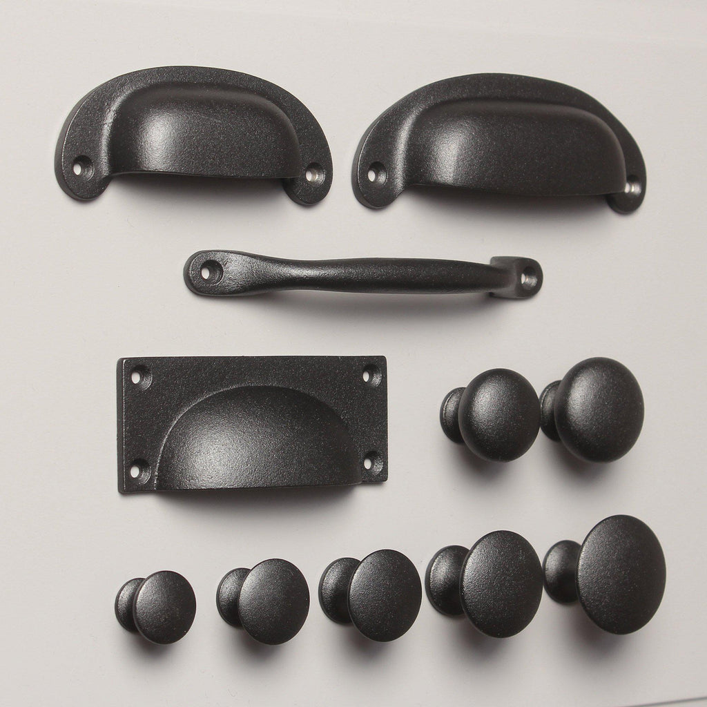 Classic Cast Iron Cupboard Handles | Textured Black-Cabinet Knobs-Yester Home