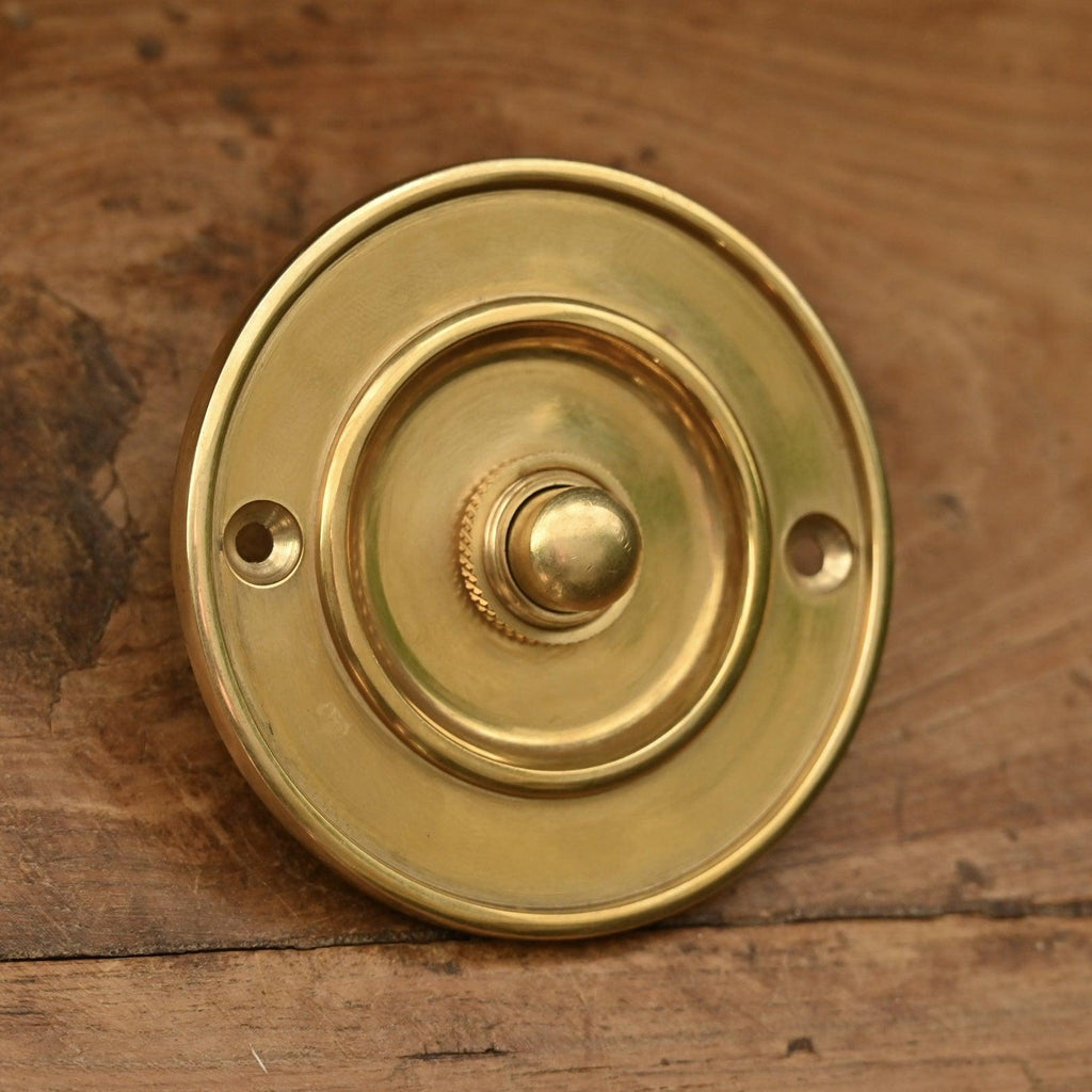 Classic Round Brass Doorbell Push-Doorbell Pushes-Yester Home