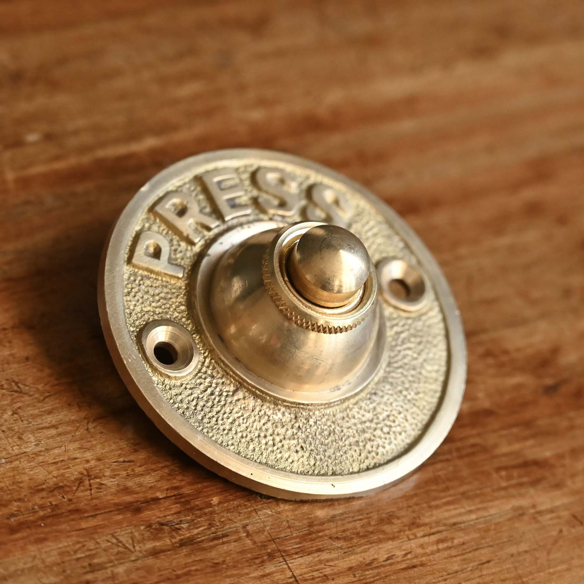Classic Round Brass 'Press' Doorbell Push-Doorbell Pushes-Yester Home
