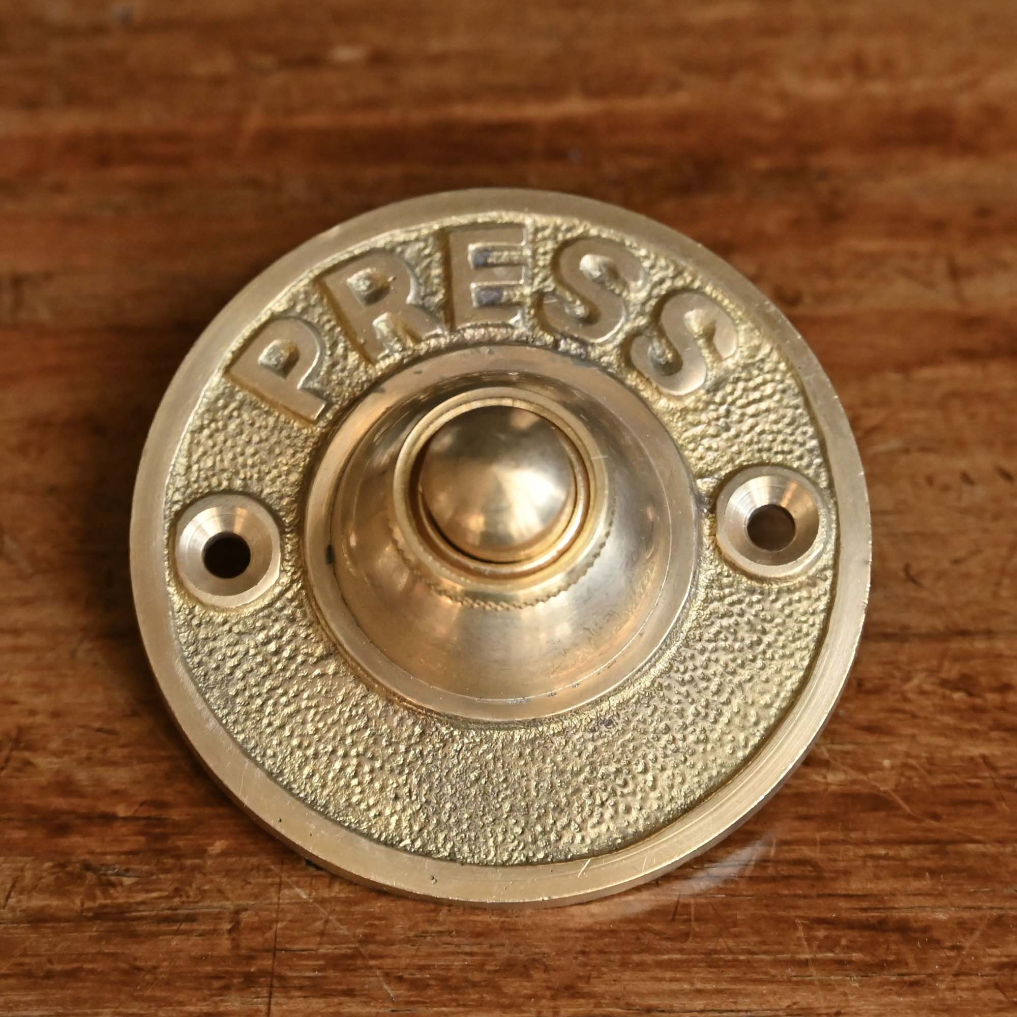 Classic Round Brass 'Press' Doorbell Push-Doorbell Pushes-Yester Home
