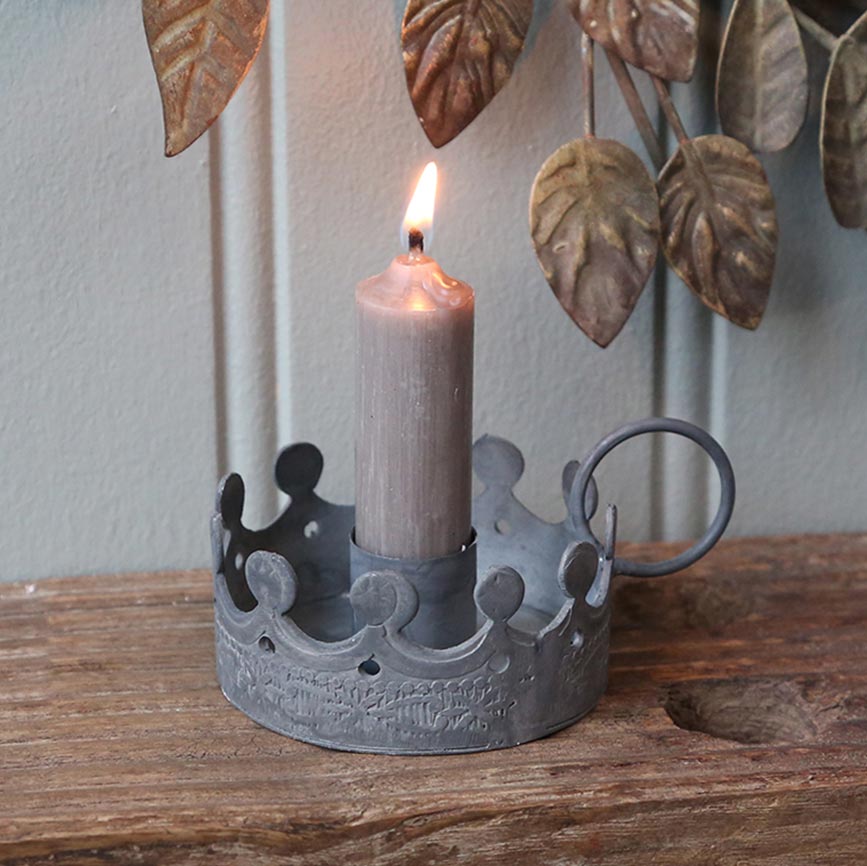 Crown Metal Candle Holder with Handle-Candle Holders-Yester Home