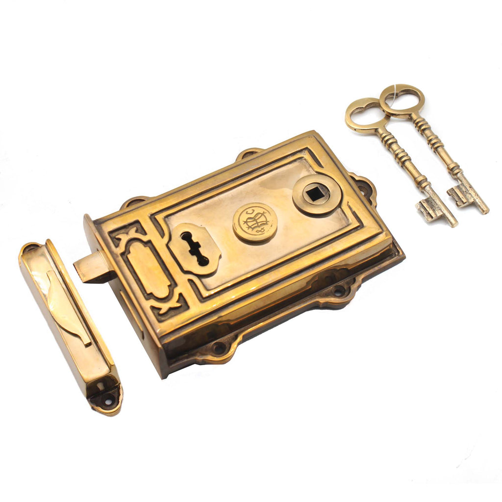 Davenport Rim Lock Aged Brass-Rim Locks-Yester Home