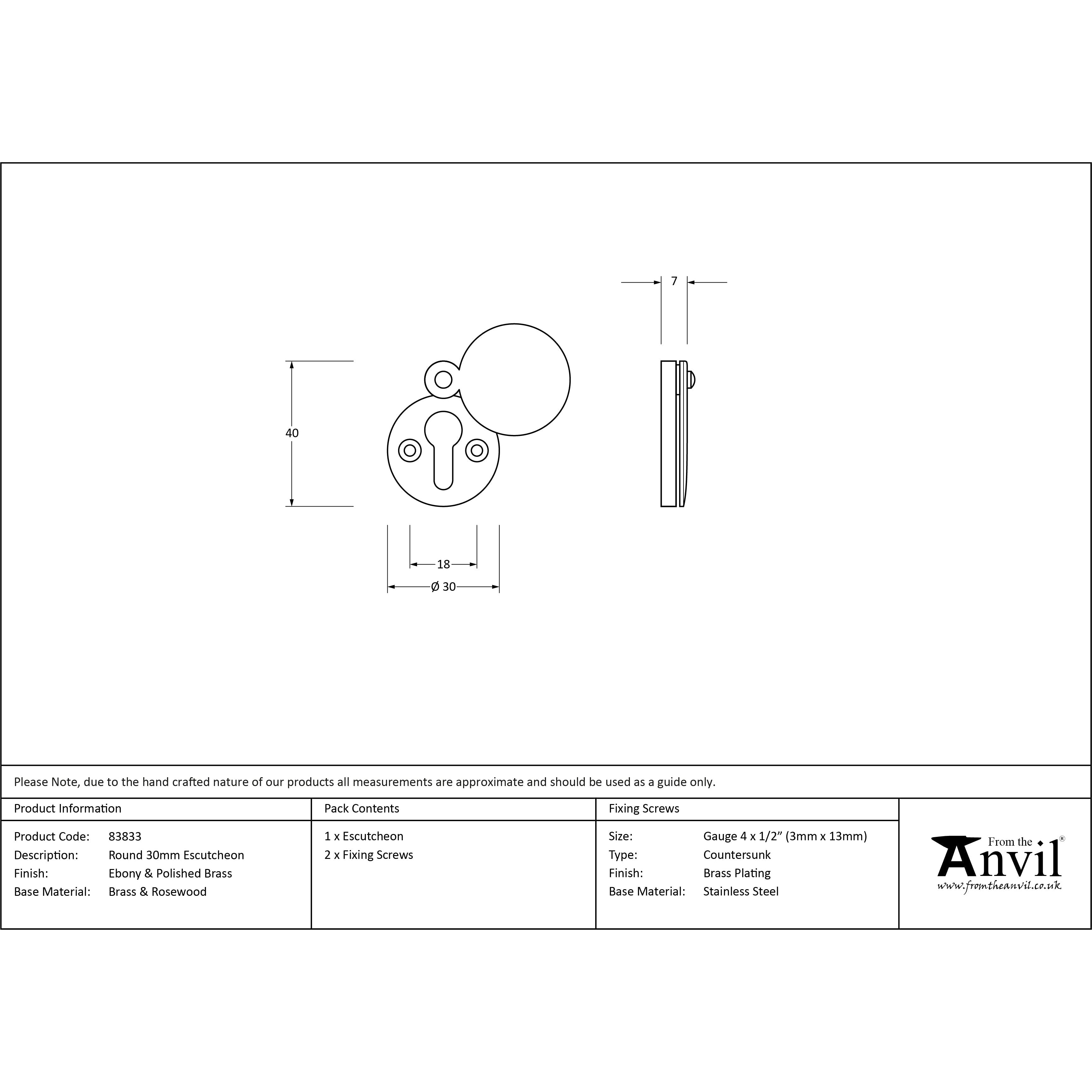 Ebony 30mm Round Escutcheon | From The Anvil-Escutcheons-Yester Home