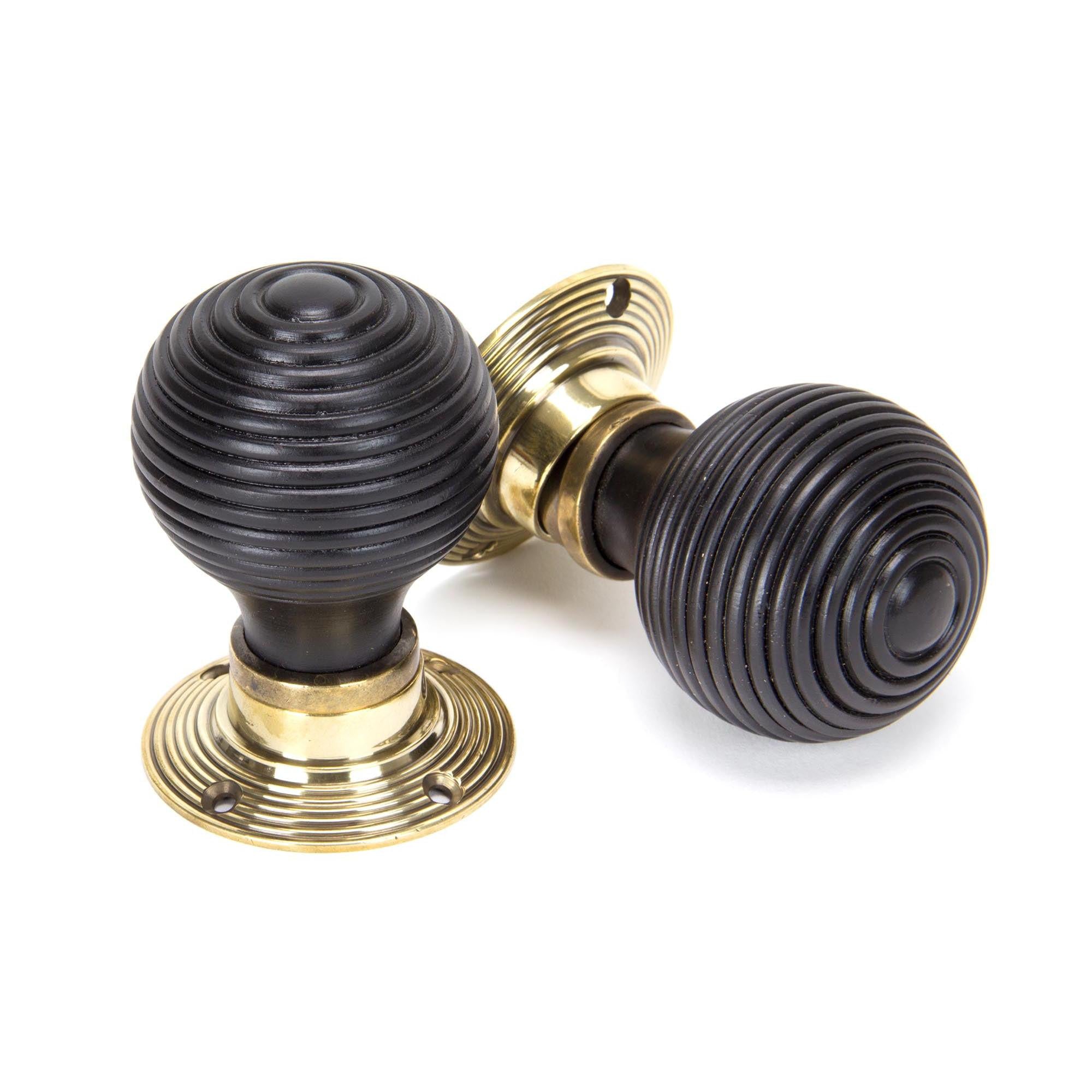 Ebony & Aged Brass Beehive Mortice/Rim Knob Set | From The Anvil - Mortice Knobs - From The Anvil - Yester Home