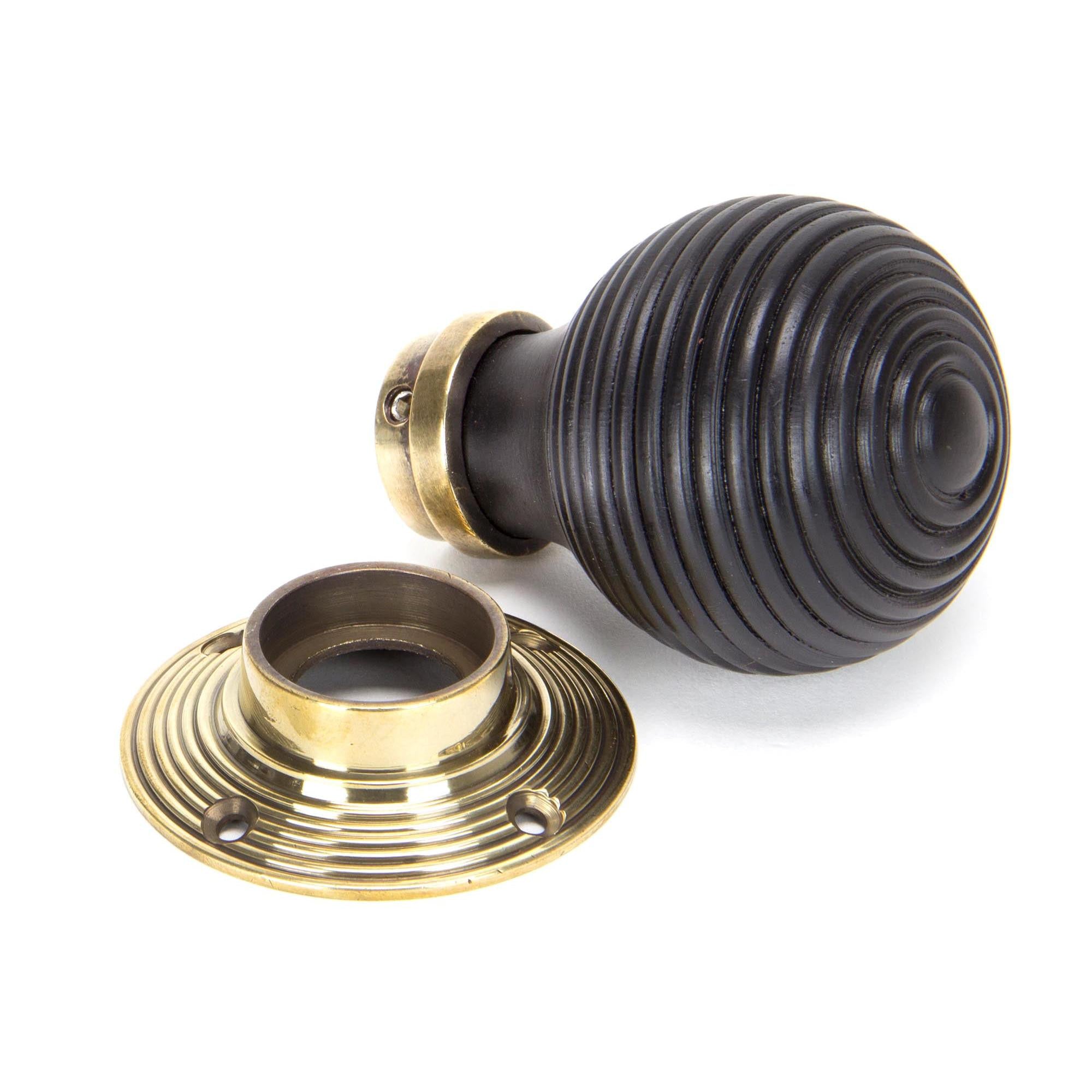 Ebony & Aged Brass Beehive Mortice/Rim Knob Set | From The Anvil - Mortice Knobs - From The Anvil - Yester Home